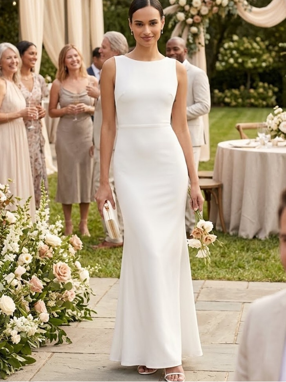 New Lulus Exquisite Refinement Sleeveless White Bridal Sheath Dress Sz XS